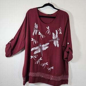 Womens Dragonfly Tunic Top 1X Sequin Trim Fairycore Whimsy Made In Italy Mature